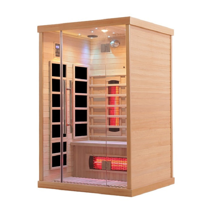 Sauna intérieur premium en érable canadien Hemlock à faibles émissions de champ électromagnétique (CEM) avec spectre complet pour 2 personnes Blisspod Venetian 10 chauffages Chromothérapie Réflexologie