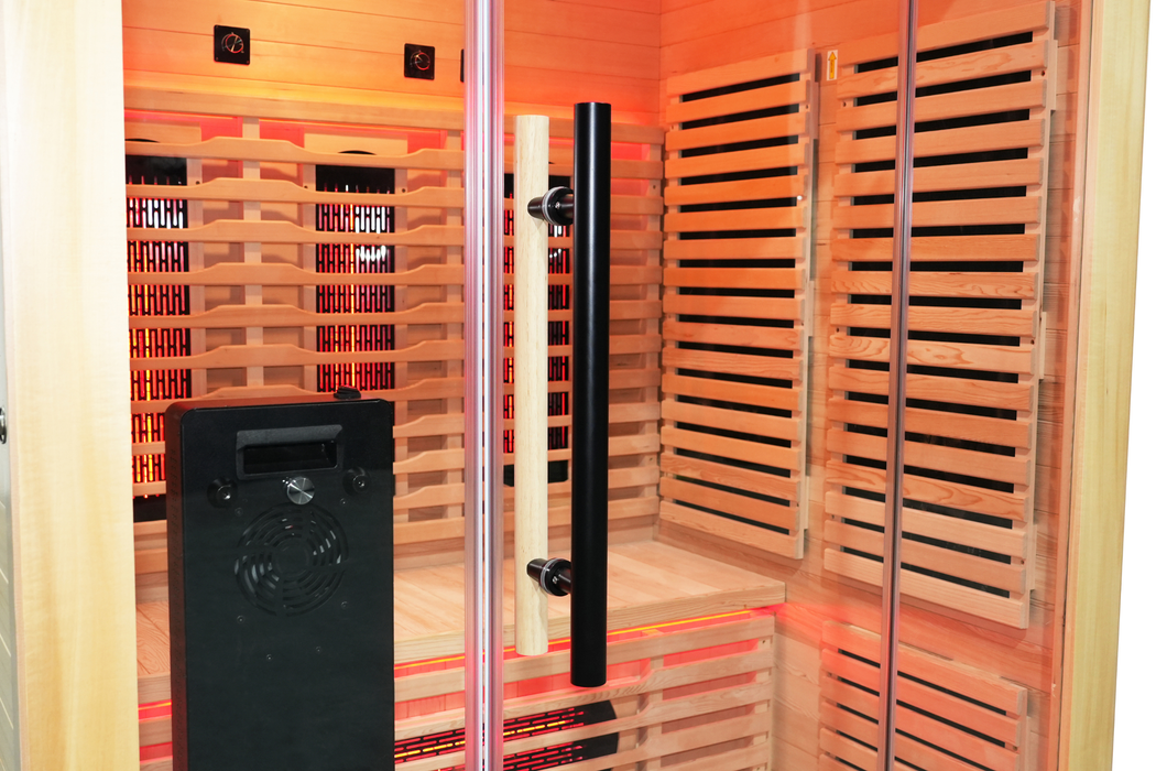 Blisspod | Venetian | Sauna d'intérieur premium en ciguë canadienne à spectre complet, ultra faible EMF | 11 chauffages | réflexologie et chromothérapie | 3 personnes