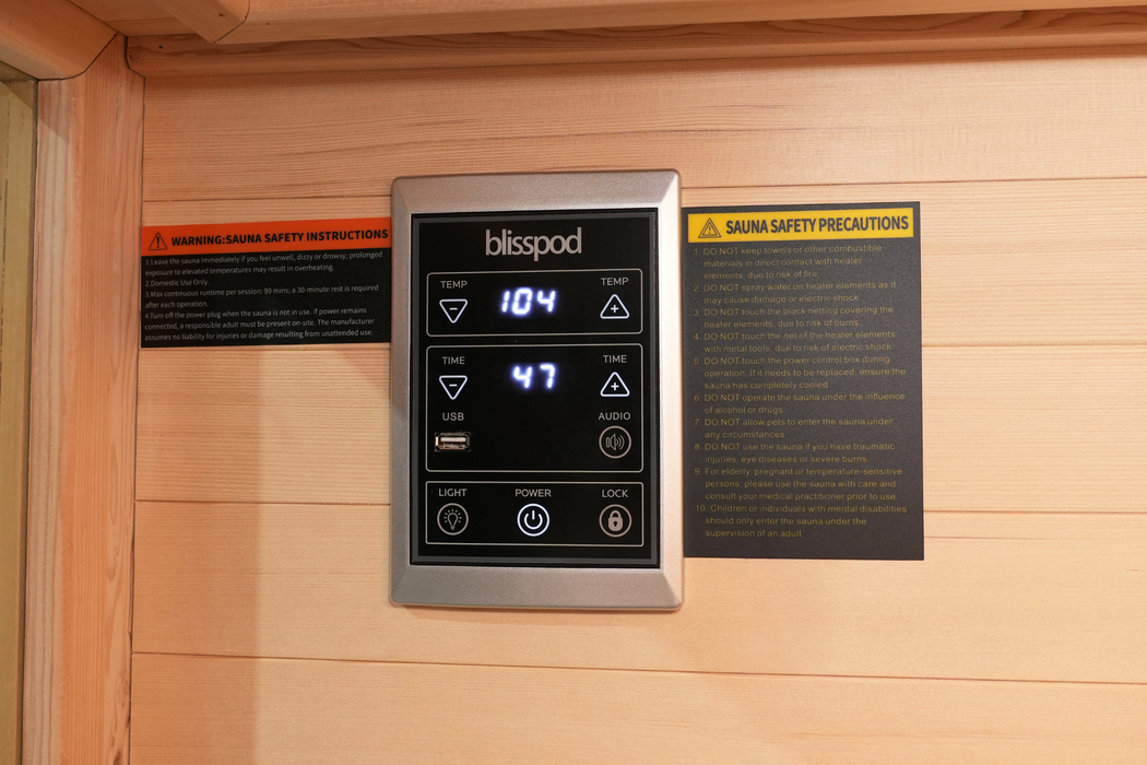 Blisspod | Vénitien | Sauna intérieur premium à spectre complet en hemlock canadien à faible EMF | 10 chauffages | Chromothérapie et réflexologie | 2 personnes