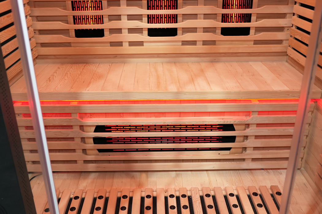Blisspod | Venetian | Sauna d'intérieur premium en ciguë canadienne à spectre complet, ultra faible EMF | 11 chauffages | réflexologie et chromothérapie | 3 personnes