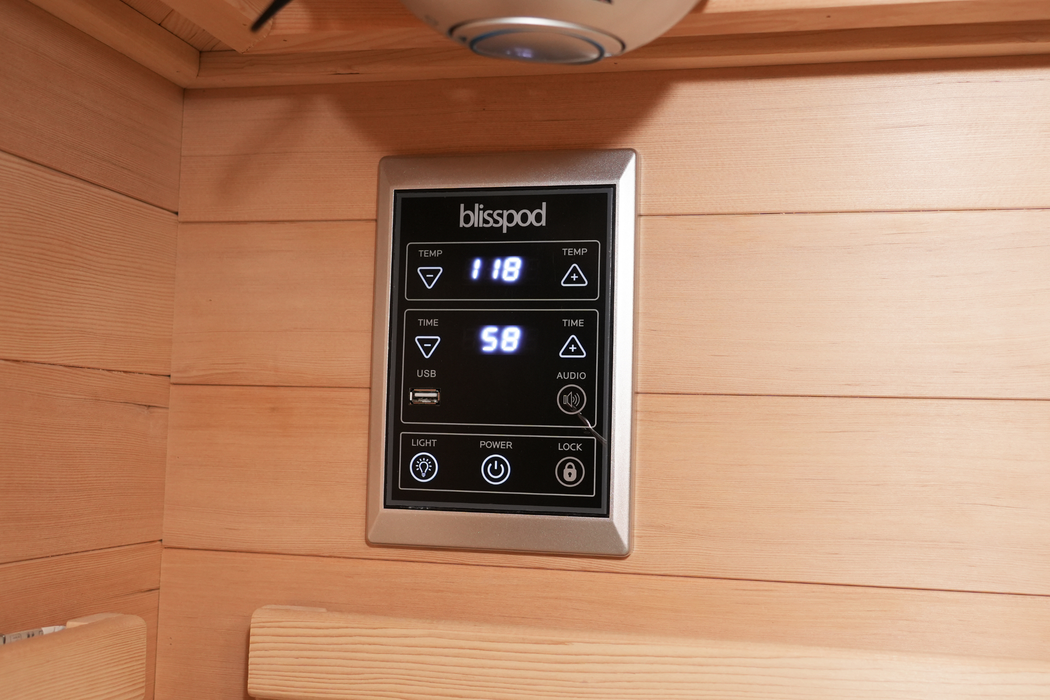 Blisspod | Venetian | Sauna d'intérieur premium en ciguë canadienne à spectre complet, ultra faible EMF | 11 chauffages | réflexologie et chromothérapie | 3 personnes