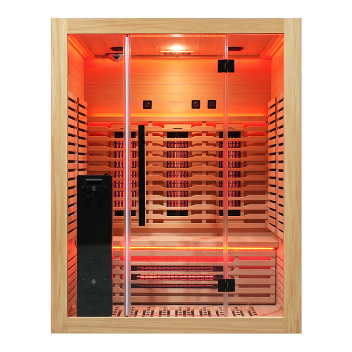 Blisspod | Venetian | Sauna d'intérieur premium en ciguë canadienne à spectre complet, ultra faible EMF | 11 chauffages | réflexologie et chromothérapie | 3 personnes