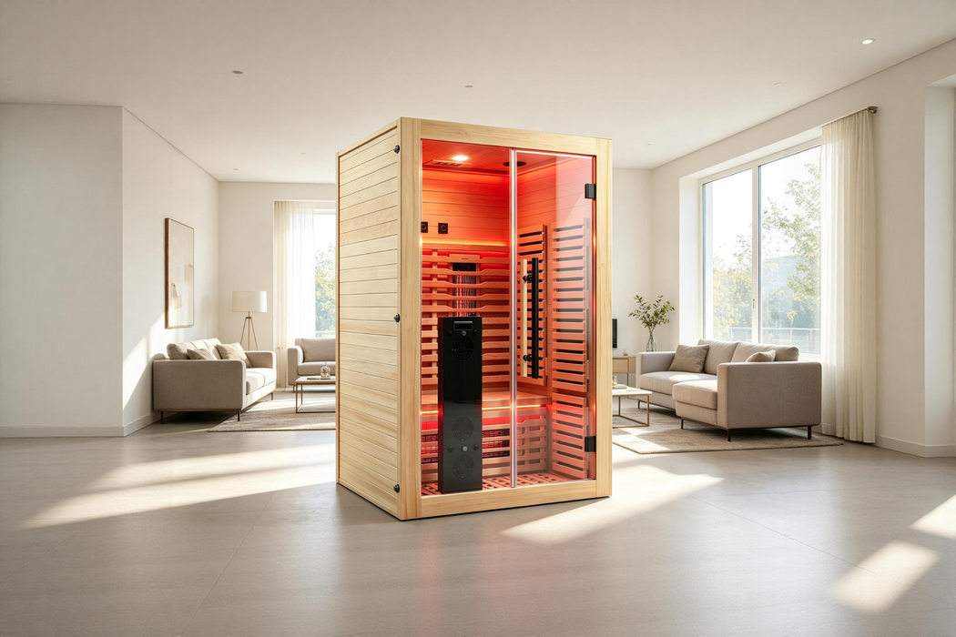 Blisspod | Vénitien | Sauna intérieur premium à spectre complet en hemlock canadien à faible EMF | 10 chauffages | Chromothérapie et réflexologie | 2 personnes