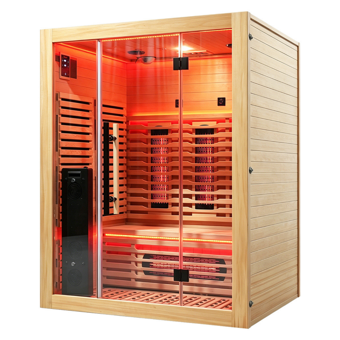 Blisspod | Venetian | Sauna d'intérieur premium en ciguë canadienne à spectre complet, ultra faible EMF | 11 chauffages | réflexologie et chromothérapie | 3 personnes