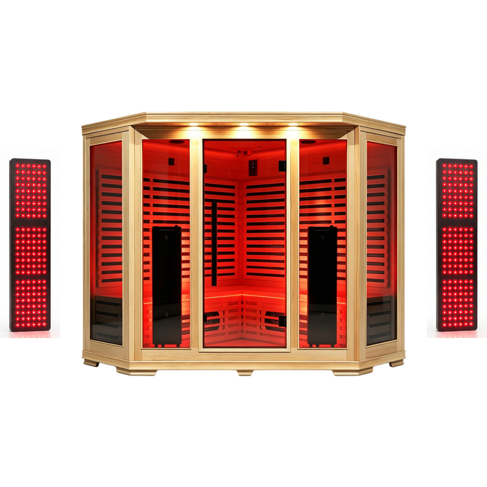 Blisspod | Venetian | Sauna d'intérieur premium en ciguë canadienne à spectre complet, ultra faible EMF | 11 chauffages | réflexologie et chromothérapie | 3 personnes