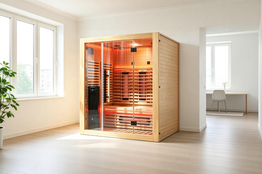 Blisspod | Venetian | Sauna d'intérieur premium en ciguë canadienne à spectre complet, ultra faible EMF | 11 chauffages | réflexologie et chromothérapie | 3 personnes