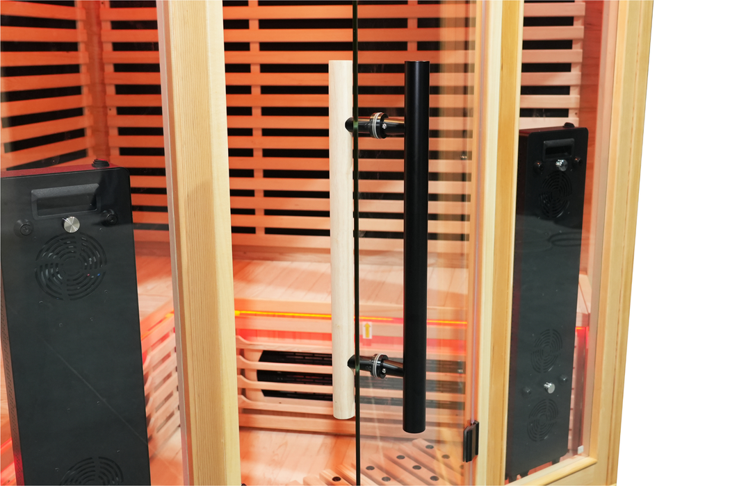 Blisspod | Venetian | Sauna d'intérieur premium en ciguë canadienne à spectre complet, ultra faible EMF | 11 chauffages | réflexologie et chromothérapie | 3 personnes