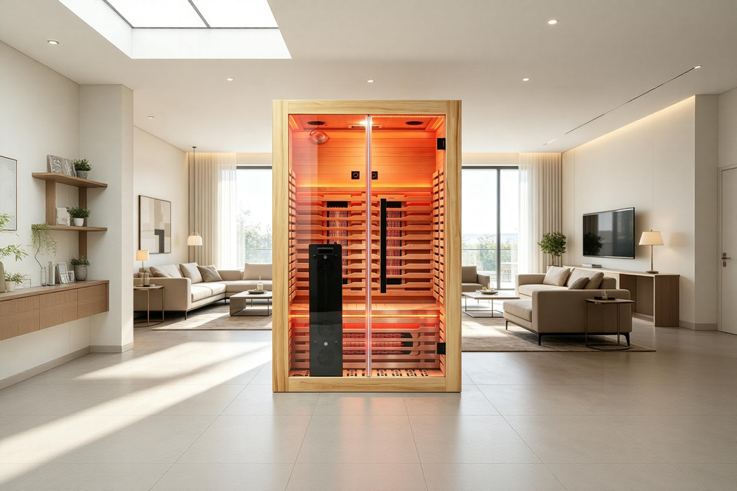 Blisspod | Vénitien | Sauna intérieur premium à spectre complet en hemlock canadien à faible EMF | 10 chauffages | Chromothérapie et réflexologie | 2 personnes