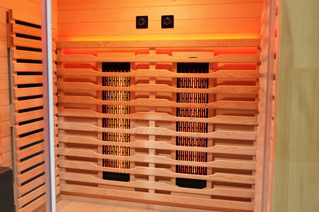 Blisspod | Vénitien | Sauna intérieur premium à spectre complet en hemlock canadien à faible EMF | 10 chauffages | Chromothérapie et réflexologie | 2 personnes