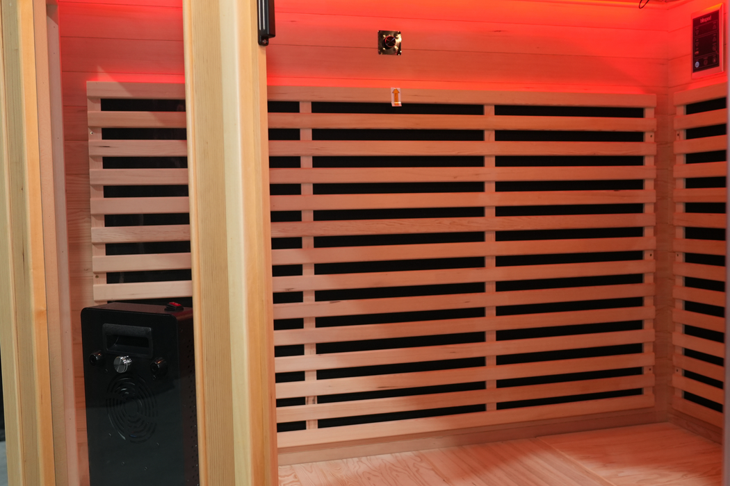 Blisspod | Venetian | Sauna d'intérieur premium en ciguë canadienne à spectre complet, ultra faible EMF | 11 chauffages | réflexologie et chromothérapie | 3 personnes