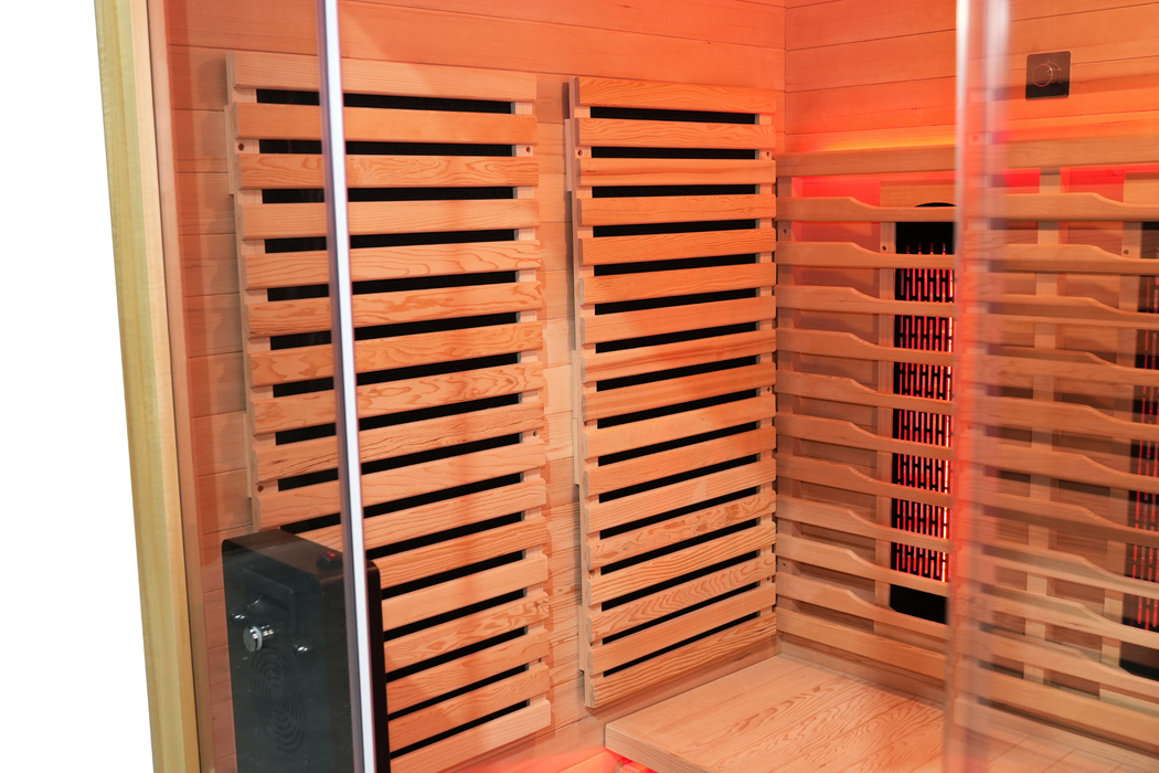 Blisspod | Venetian | Sauna d'intérieur premium en ciguë canadienne à spectre complet, ultra faible EMF | 11 chauffages | réflexologie et chromothérapie | 3 personnes