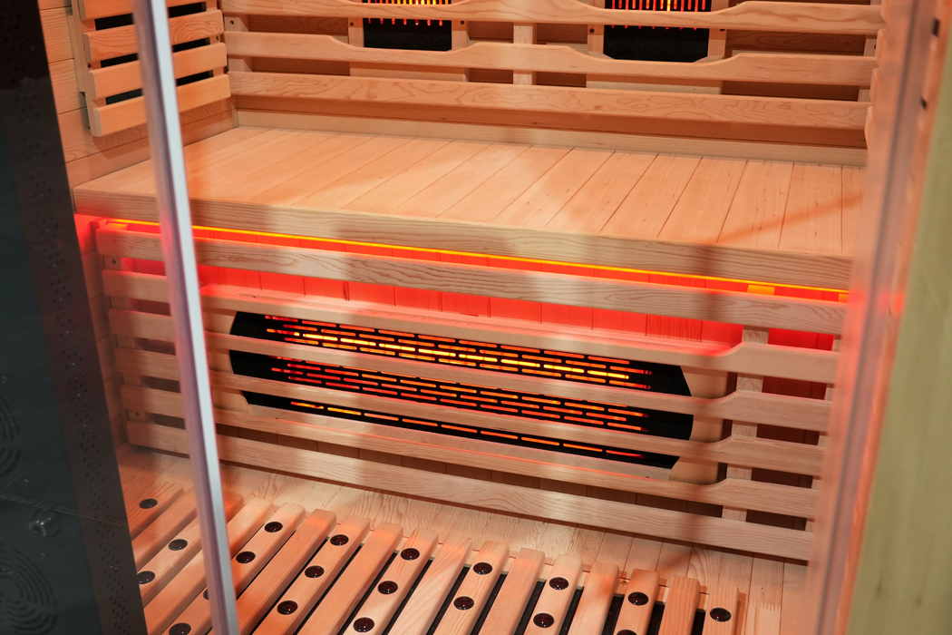 Blisspod | Vénitien | Sauna intérieur premium à spectre complet en hemlock canadien à faible EMF | 10 chauffages | Chromothérapie et réflexologie | 2 personnes