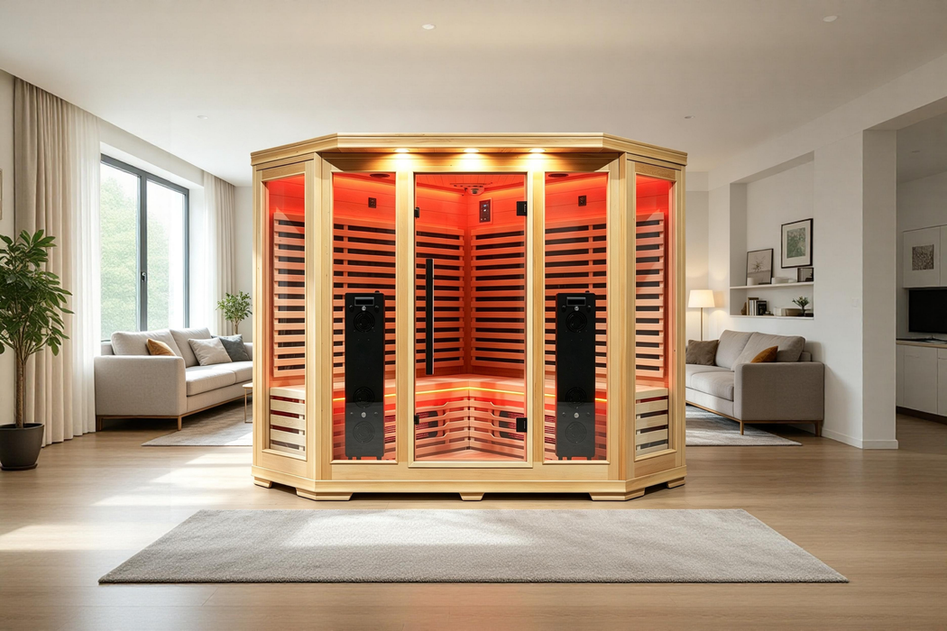 Blisspod | Venetian | Sauna d'intérieur premium en ciguë canadienne à spectre complet, ultra faible EMF | 11 chauffages | réflexologie et chromothérapie | 3 personnes