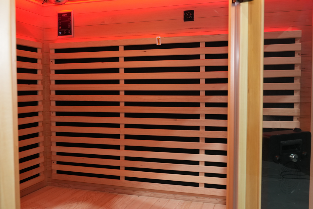 Blisspod | Venetian | Sauna d'intérieur premium en ciguë canadienne à spectre complet, ultra faible EMF | 11 chauffages | réflexologie et chromothérapie | 3 personnes