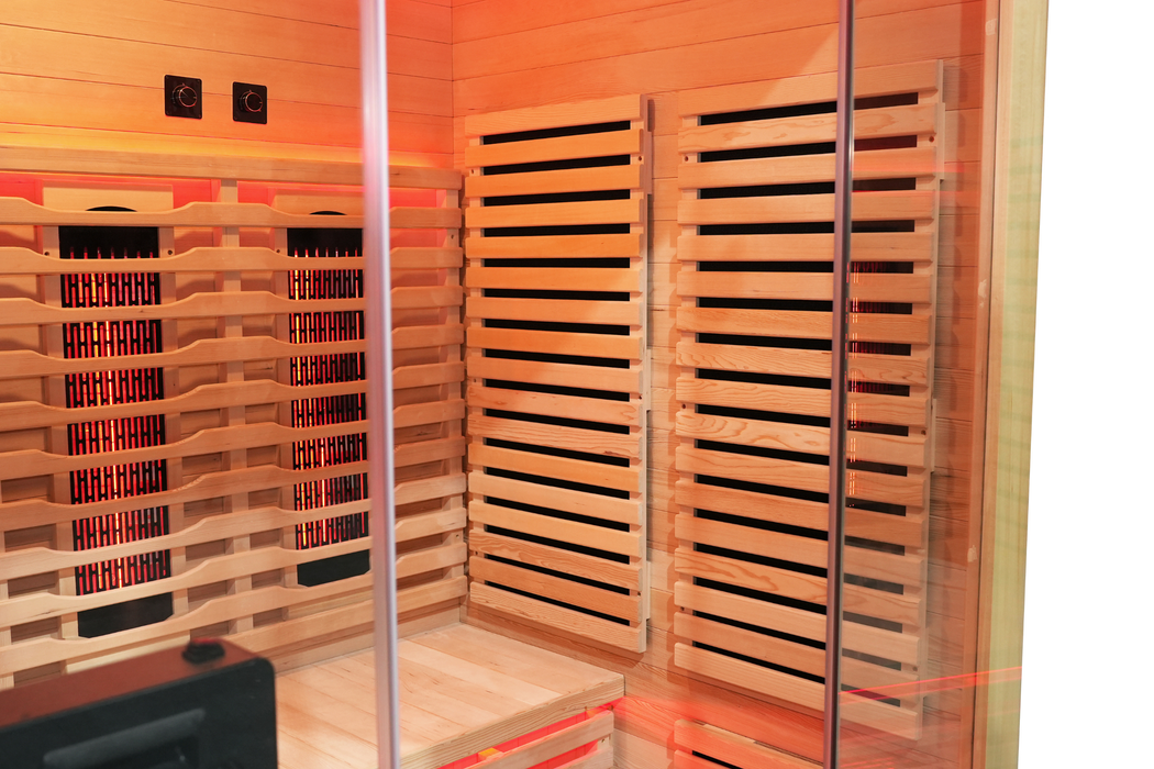Blisspod | Venetian | Sauna d'intérieur premium en ciguë canadienne à spectre complet, ultra faible EMF | 11 chauffages | réflexologie et chromothérapie | 3 personnes