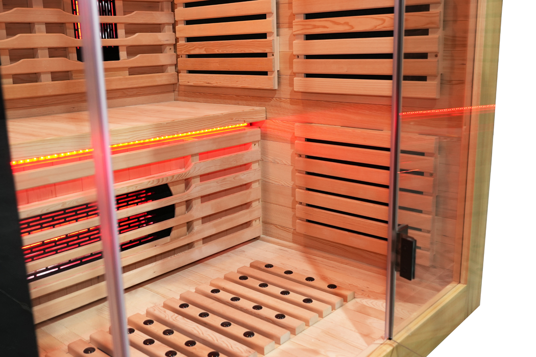 Blisspod | Venetian | Sauna d'intérieur premium en ciguë canadienne à spectre complet, ultra faible EMF | 11 chauffages | réflexologie et chromothérapie | 3 personnes