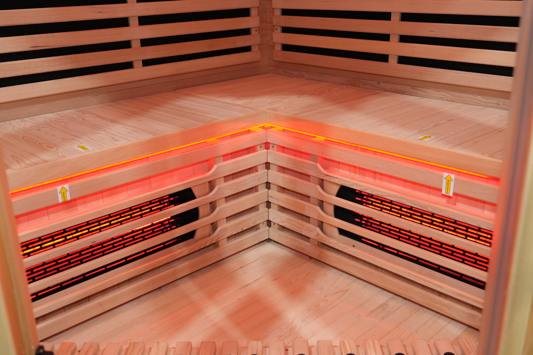 Blisspod | Venetian | Sauna d'intérieur premium en ciguë canadienne à spectre complet, ultra faible EMF | 11 chauffages | réflexologie et chromothérapie | 3 personnes
