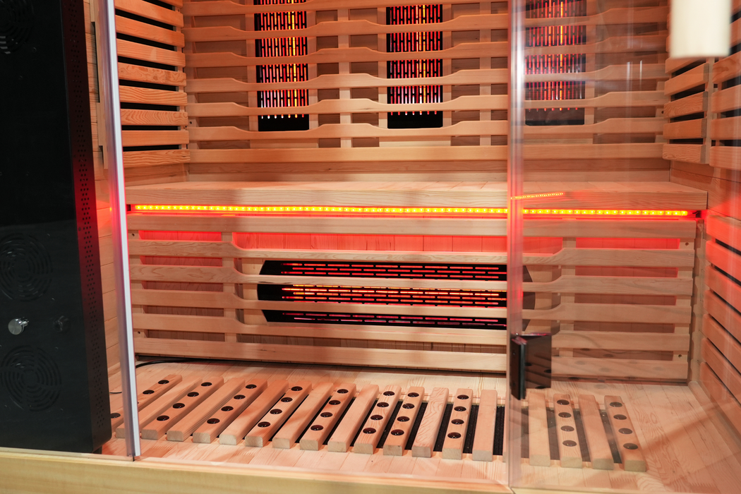 Blisspod | Venetian | Sauna d'intérieur premium en ciguë canadienne à spectre complet, ultra faible EMF | 11 chauffages | réflexologie et chromothérapie | 3 personnes