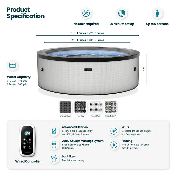 Tahoe | 4/6-Person Eco Foam Hot Tub | Round | Built-In Integrated Heater