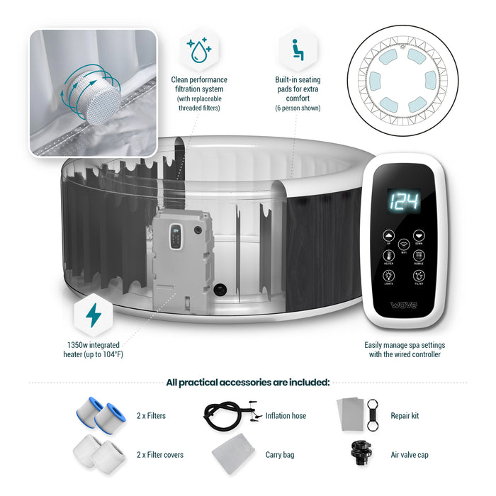 Wave | Atlantic | Baignoire spa gonflable 4/6 personnes | Ronde | Chauffage intégré