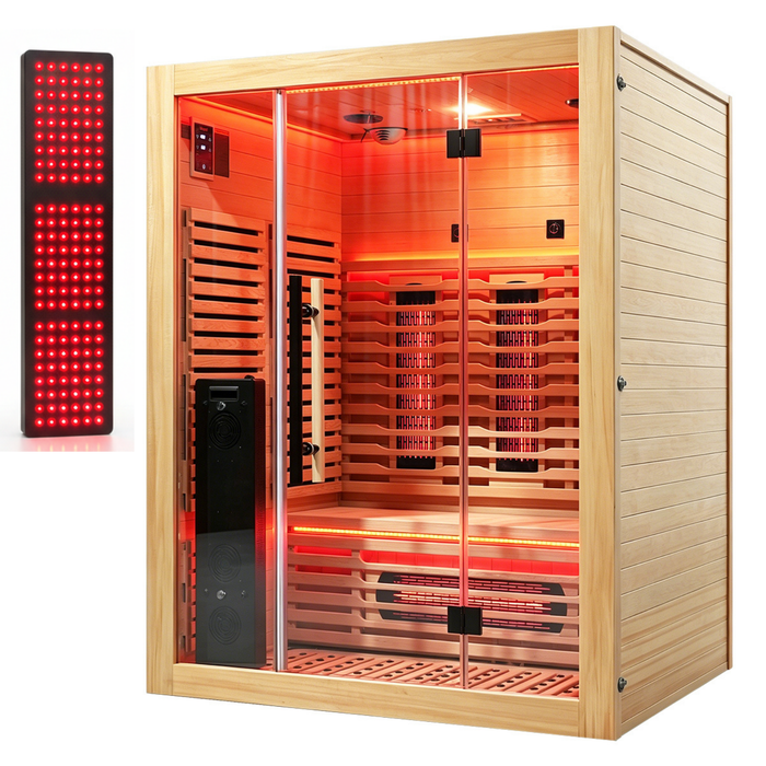 Blisspod | Venetian | Sauna d'intérieur premium en ciguë canadienne à spectre complet, ultra faible EMF | 11 chauffages | réflexologie et chromothérapie | 3 personnes