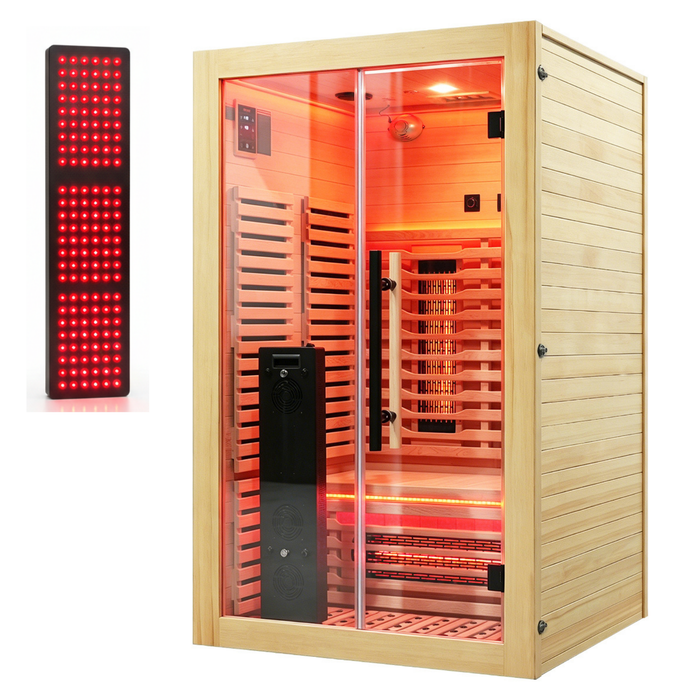 Blisspod | Vénitien | Sauna intérieur premium à spectre complet en hemlock canadien à faible EMF | 10 chauffages | Chromothérapie et réflexologie | 2 personnes