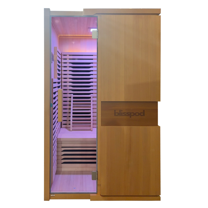Blisspod | Milano | Full Spectrum Sauna Canadian Hemlock Ultra Low EMF, 6 Far Infrared & Red Glass Heater & Chromotherapy – 2 Person