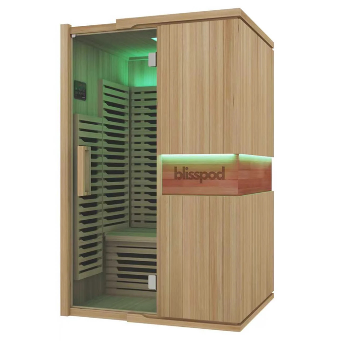 Blisspod | Milano | Full Spectrum Sauna Canadian Hemlock Ultra Low EMF, 6 Far Infrared & Red Glass Heater & Chromotherapy – 2 Person