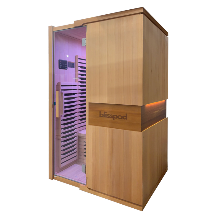 Blisspod | Milano | Full Spectrum Sauna Canadian Hemlock Ultra Low EMF, 6 Far Infrared & Red Glass Heater & Chromotherapy – 2 Person