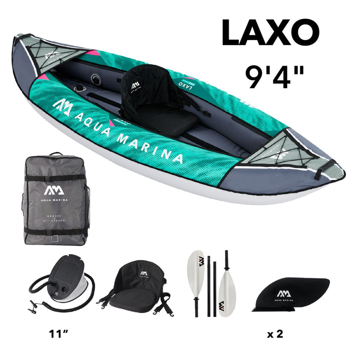 Aqua Marina, 1 personne, KAYAK RÉCRÉATIF - LAXO 9'4"- Ensemble KAYAK gonflable comprenant sac de transport, pagaie, aileron, pompe et siège de kayak