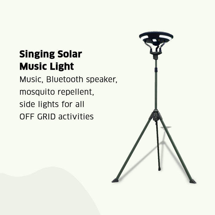 TRU De-LIGHT Singing Music Solar LED Light - Haut-parleur BT puissant/Lumière principale + 3 lumières multimodes détachables/Trépied + Sac de transport