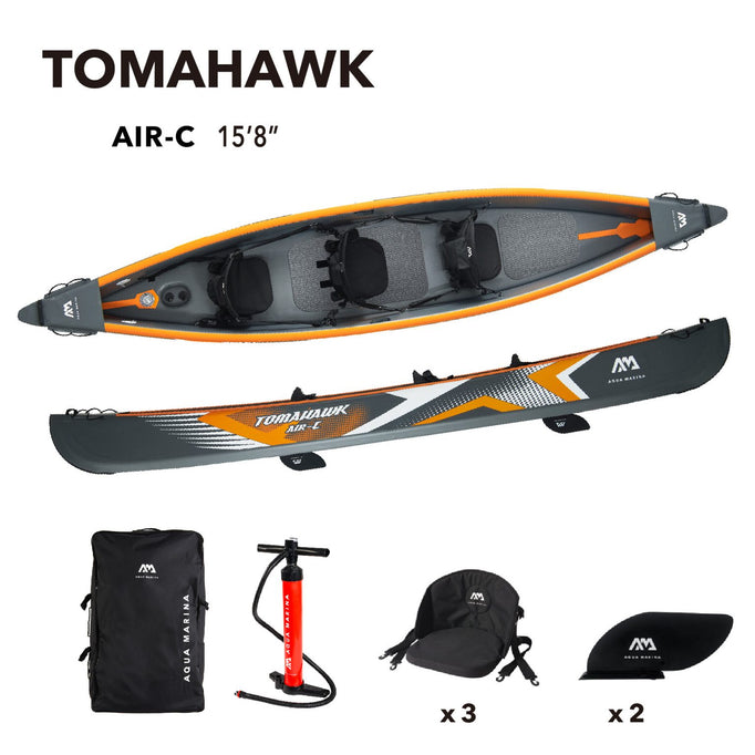 Aqua Marina KAYAK/CANOË À HAUTE PRESSION - TOMAHAWK AIR-C 15'8"- Ensemble de kayak gonflable comprenant un sac de transport, une aileron, une pompe et un siège de kayak