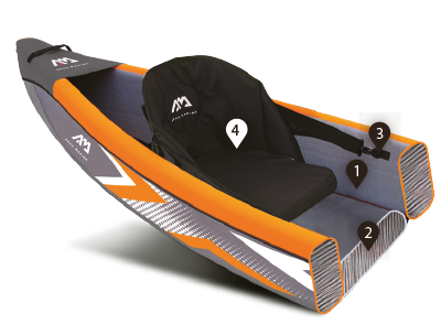Aqua Marina KAYAK/CANOË À HAUTE PRESSION - TOMAHAWK AIR-K 12'4"- Ensemble de kayak gonflable comprenant un sac de transport, une aileron, une pompe et un siège de kayak